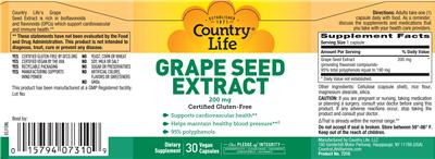 Photo of the Country Life Grape Seed Extract 200 mg label