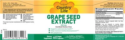 Photo of the Country Life Grape Seed Extract 200 mg label