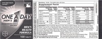 Photo of the Bayer One A Day Men's Health Formula label