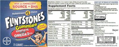 Photo of the Bayer Flintstones Gummies Complete plus Omega-3 DHA label