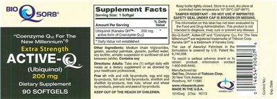 Photo of the Tishcon Corp. Extra Strength Active-Q 200 mg label