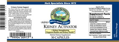 Photo of the Nature's Sunshine Kidney Activator label