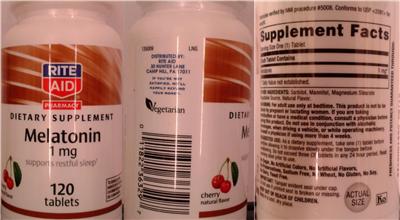 Photo of the Rite Aid Pharmacy Melatonin 1 mg Cherry label