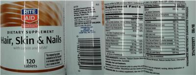 Photo of the Rite Aid Pharmacy Hair, Skin & Nails label
