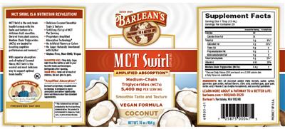 Photo of the Barlean's MCT Swirl Coconut label