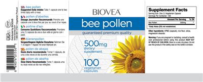 Photo of the BIOVEA Bee Pollen 500 mg label