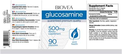 Photo of the BIOVEA Glucosamine 500 mg label
