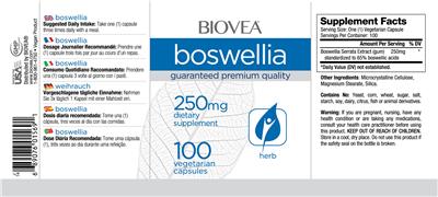 Photo of the BIOVEA Boswellia 250 mg label