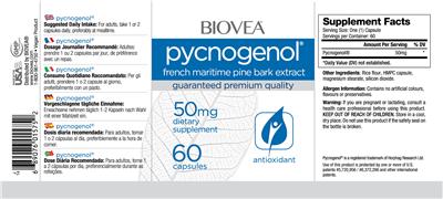 Photo of the BIOVEA Pycnogenol French Maritime Pine Bark Extract 50 mg label