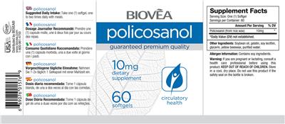 Photo of the BIOVEA Policosanol 10 mg label