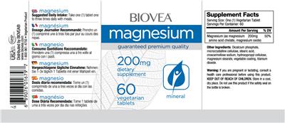 Photo of the BIOVEA Magnesium 200 mg label