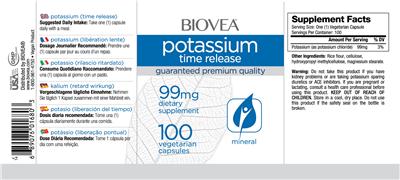 Photo of the BIOVEA Potassium Time Release 99 mg label