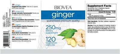 Photo of the BIOVEA Ginger 250 mg label