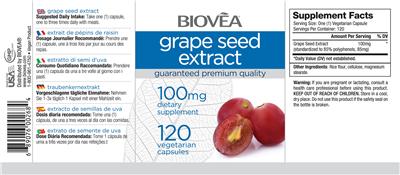 Photo of the BIOVEA Grape Seed Extract 100 mg label