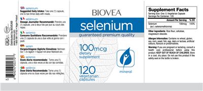 Photo of the BIOVEA Selenium 100 mcg label