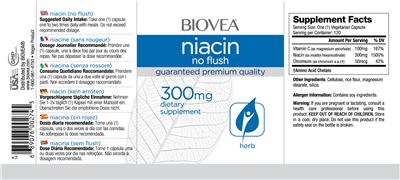 Photo of the BIOVEA Niacin No Flush 300 mg label