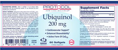 Photo of the Protocol For Life Balance Ubiquinol 200 mg label