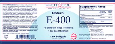 Photo of the Protocol For Life Balance Natural E-400 label