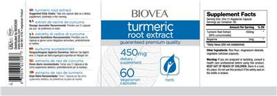 Photo of the BIOVEA Turmeric Root Extract 450 mg label