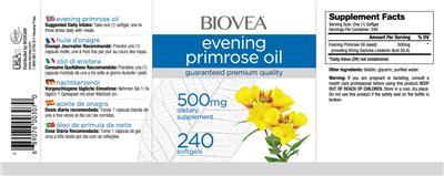 Photo of the BIOVEA Evening Primrose Oil 500 mg label
