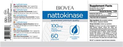 Photo of the BIOVEA Nattokinase 100 mg label