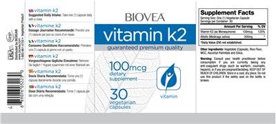 Photo of the BIOVEA Vitamin K2 100 mcg label