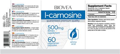 Photo of the BIOVEA L-Carnosine 500 mg label