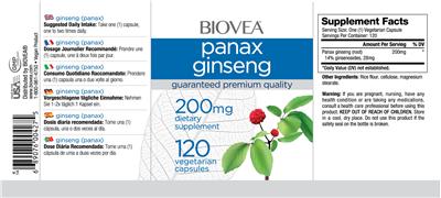 Photo of the BIOVEA Panax Ginseng 200 mg label