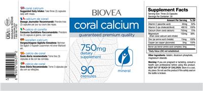Photo of the BIOVEA Coral Calcium 750 mg label