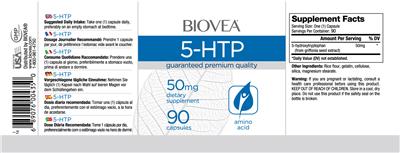 Photo of the BIOVEA 5-HTP 50 mg label