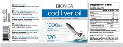 Photo of the BIOVEA Cod Liver Oil 1000 mg label