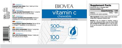 Photo of the BIOVEA Vitamin C Chewable 500 mg label