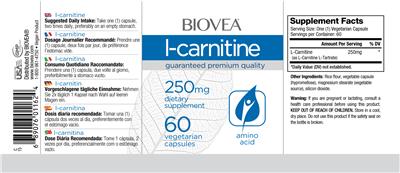 Photo of the BIOVEA L-Carnitine 250 mg label