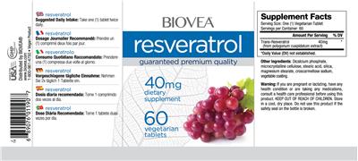 Photo of the BIOVEA Resveratrol 40 mg label