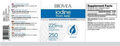 Photo of the BIOVEA Iodine From Kelp 225 mcg label