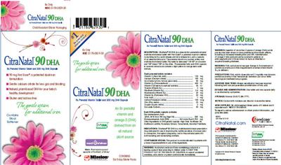 Photo of the Mission Pharmacal CitraNatal Citranatal 90 DHA Gelatin Capsule label