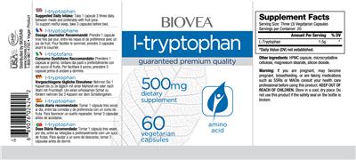 Photo of the BIOVEA L-Tryptophan 500 mg label