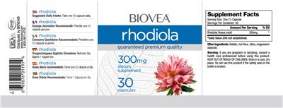 Photo of the BIOVEA Rhodiola 300 mg label
