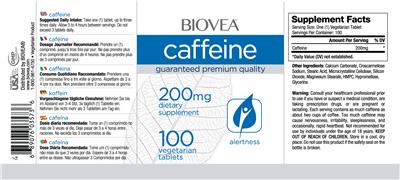 Photo of the BIOVEA Caffeine 200 mg label