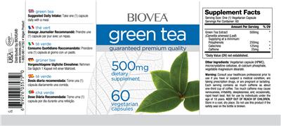 Photo of the BIOVEA Green Tea 500 mg label