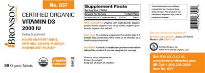 Photo of the Bronson Laboratories Certified Organic Vitamin D3 2000 IU label