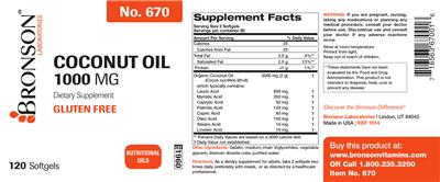 Photo of the Bronson Laboratories Coconut Oil 1000 mg label