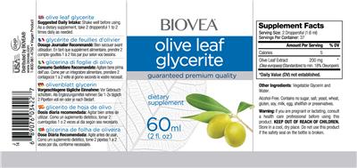 Photo of the BIOVEA Olive Leaf Glycerite label