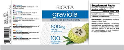 Photo of the BIOVEA Graviola 500 mg label