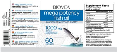 Photo of the BIOVEA Mega Potency Fish Oil 1000 mg label
