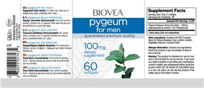 Photo of the BIOVEA Pygeum For Men 100 mg label
