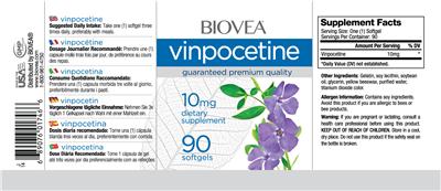 Photo of the BIOVEA Vinpocetine 10 mg label