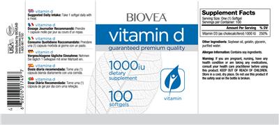 Photo of the BIOVEA Vitamin D 1000 IU label