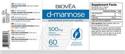 Photo of the BIOVEA D-Mannose 500 mg label