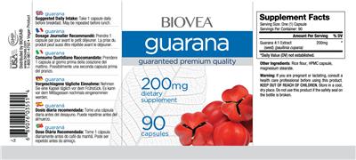 Photo of the BIOVEA Guarana 200 mg label
